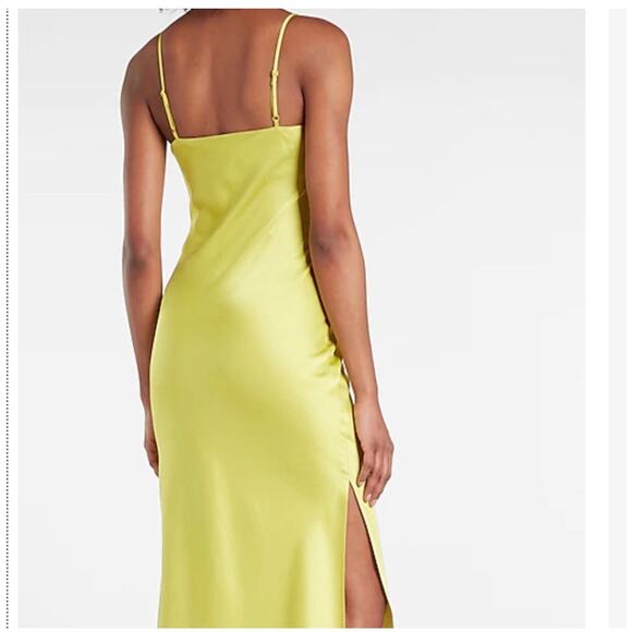 Express Satin Cowl Neck Midi Slip Dress in Lime Green Size Small - Picture 3 of 13